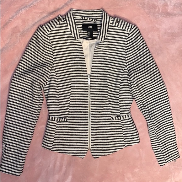 H&M - 2 - striped nautical metallic boucle jacket - Picture 1 of 4
